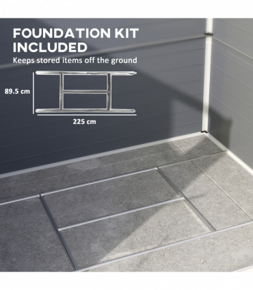 Outsunny 8 x 6ft Garden Shed Storage with Foundation Kit and Vents, Grey