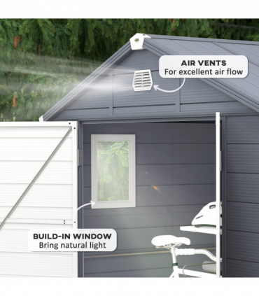 Outsunny 8 x 6ft Garden Shed Storage with Foundation Kit and Vents, Grey
