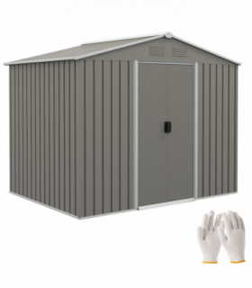 Outsunny 8 x 6ft Garden Storage Shed w/ Double Sliding Door Outdoor Light Grey