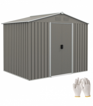 Outsunny 8 x 6ft Garden Storage Shed w/ Double Sliding Door Outdoor Light Grey