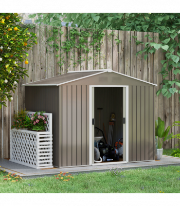 Outsunny 8 x 6ft Garden Storage Shed w/ Double Sliding Door Outdoor Light Grey