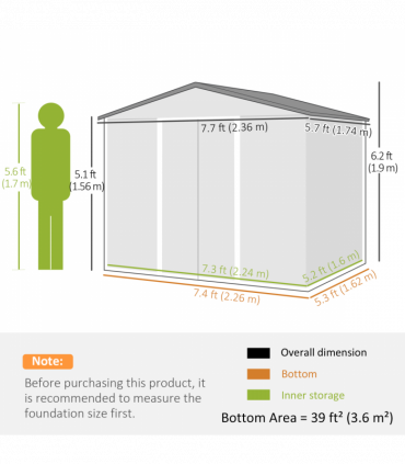 Outsunny 8 x 6ft Garden Storage Shed w/ Double Sliding Door Outdoor Light Grey