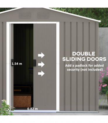Outsunny 8 x 6ft Garden Storage Shed w/ Double Sliding Door Outdoor Light Grey