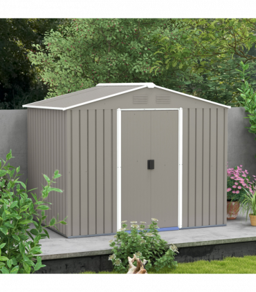 Outsunny 8 x 6ft Garden Storage Shed w/ Double Sliding Door Outdoor Light Grey