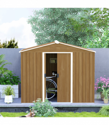 Outsunny 8 x 6ft Garden Storage Shed with Double Door Chocolate Wood Effect