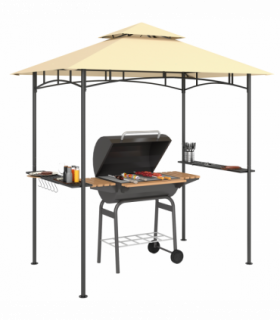 Outsunny 8' x 5' Grill Gazebo, Double Tiered Outdoor BBQ Shelter, Beige