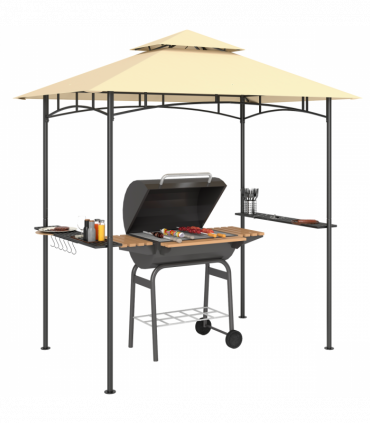 Outsunny 8' x 5' Grill Gazebo, Double Tiered Outdoor BBQ Shelter, Beige