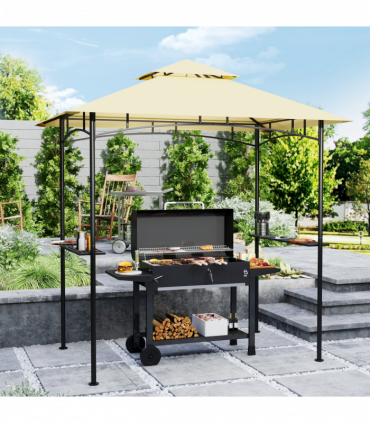 Outsunny 8' x 5' Grill Gazebo, Double Tiered Outdoor BBQ Shelter, Beige