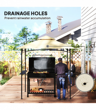 Outsunny 8' x 5' Grill Gazebo, Double Tiered Outdoor BBQ Shelter, Beige