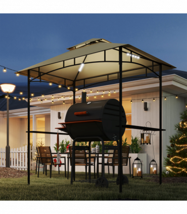 Outsunny 8' x 5' Grill Gazebo, Double Tiered Outdoor BBQ Shelter, Beige