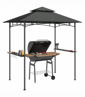 Outsunny 8' x 5' Grill Gazebo, Double Tiered Outdoor BBQ Shelter, Dark Grey