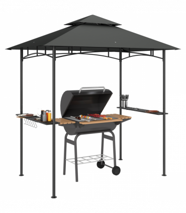 Outsunny 8' x 5' Grill Gazebo, Double Tiered Outdoor BBQ Shelter, Dark Grey