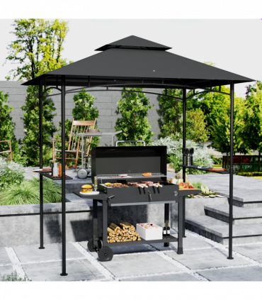 Outsunny 8' x 5' Grill Gazebo, Double Tiered Outdoor BBQ Shelter, Dark Grey