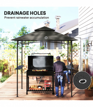 Outsunny 8' x 5' Grill Gazebo, Double Tiered Outdoor BBQ Shelter, Dark Grey