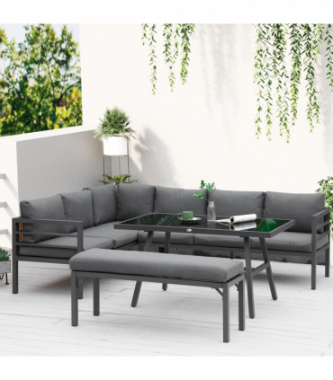 Outsunny 8-Seater Aluminium Garden Dining Sofa Furniture Set with Cushions