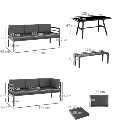 Outsunny 8-Seater Aluminium Garden Dining Sofa Furniture Set with Cushions