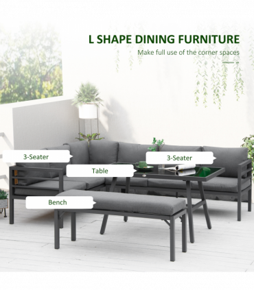 Outsunny 8-Seater Aluminium Garden Dining Sofa Furniture Set with Cushions