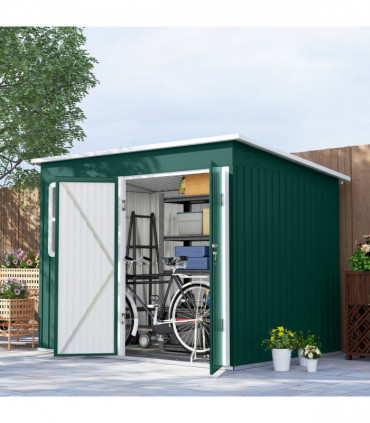 Outsunny 8.5 x 6ft Galvanised Steel Garden Shed with Foundation Kit, Green