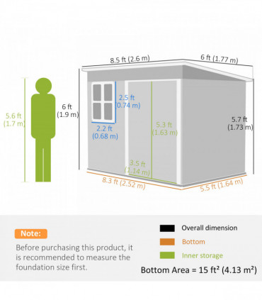 Outsunny 8.5 x 6ft Galvanised Steel Garden Shed with Foundation Kit, Green