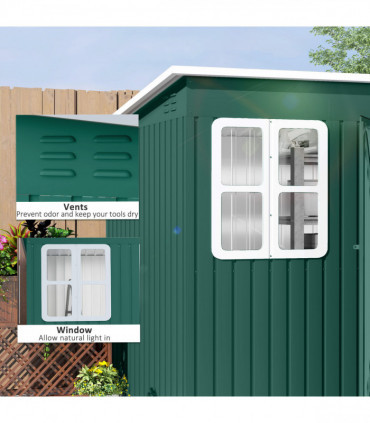 Outsunny 8.5 x 6ft Galvanised Steel Garden Shed with Foundation Kit, Green