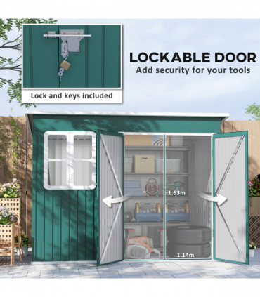 Outsunny 8.5 x 6ft Galvanised Steel Garden Shed with Foundation Kit, Green