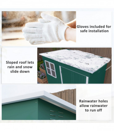 Outsunny 8.5 x 6ft Galvanised Steel Garden Shed with Foundation Kit, Green