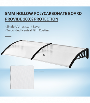 Outsunny 80 L x 195 W x 23 H cm Clear Polycarbonate Curved Awning White