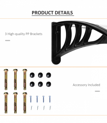 Outsunny 80 L x 195 W x 23 H cm Clear Polycarbonate Curved Awning White
