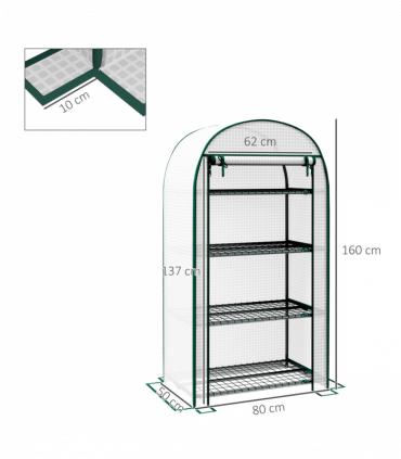 Outsunny 80 x 49 x 160cm Mini Greenhouse Portable Green House with Shelf White