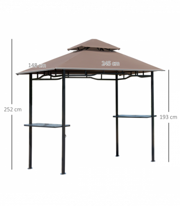 Outsunny 8ft Double-Tier Gazebo Grill Canopy Tent Shelter-Coffee