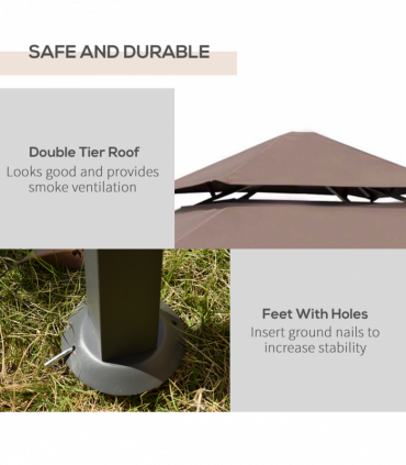 Outsunny 8ft Double-Tier Gazebo Grill Canopy Tent Shelter-Coffee
