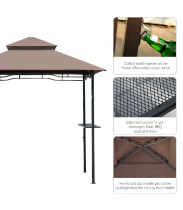 Outsunny 8ft Double-Tier Gazebo Grill Canopy Tent Shelter-Coffee