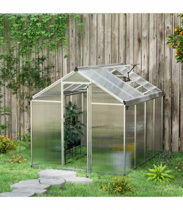 Outsunny 8x6ft Aluminium Greenhouse with/ Door Window Galvanised Base PC Panel