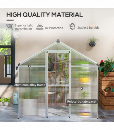 Outsunny 8x6ft Aluminium Greenhouse with/ Door Window Galvanised Base PC Panel