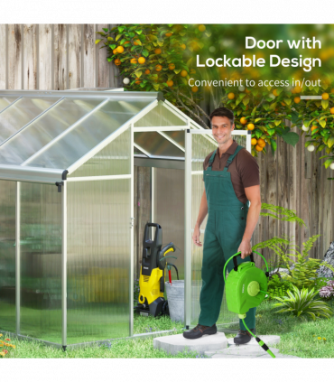 Outsunny 8x6ft Aluminium Greenhouse with/ Door Window Galvanised Base PC Panel