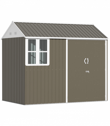 Outsunny 8x6ft Metal Garden Shed Outdoor Storage Shed w/ Doors Window, Grey