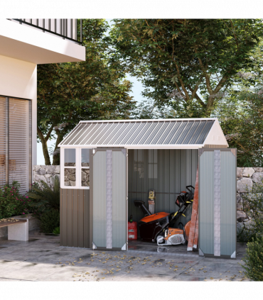 Outsunny 8x6ft Metal Garden Shed Outdoor Storage Shed w/ Doors Window, Grey