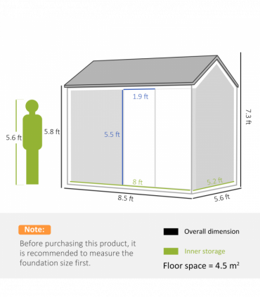 Outsunny 8x6ft Metal Garden Shed Outdoor Storage Shed w/ Doors Window, Grey
