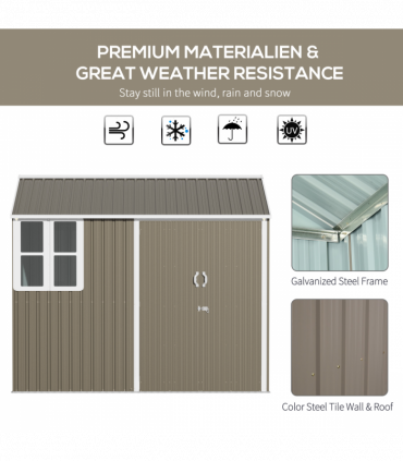 Outsunny 8x6ft Metal Garden Shed Outdoor Storage Shed w/ Doors Window, Grey