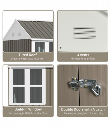 Outsunny 8x6ft Metal Garden Shed Outdoor Storage Shed w/ Doors Window, Grey