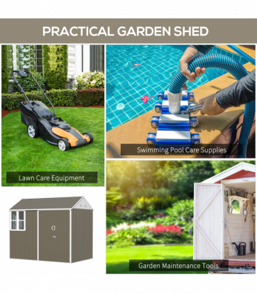 Outsunny 8x6ft Metal Garden Shed Outdoor Storage Shed w/ Doors Window, Grey