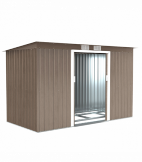 Outsunny 9 x 4FT Metal Garden Storage Shed w/ 2 Door, Light Grey Wood Grain