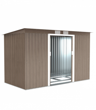 Outsunny 9 x 4FT Metal Garden Storage Shed w/ 2 Door, Light Grey Wood Grain