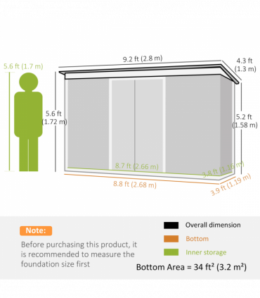 Outsunny 9 x 4FT Metal Garden Storage Shed w/ 2 Door, Light Grey Wood Grain