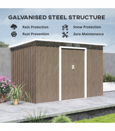 Outsunny 9 x 4FT Metal Garden Storage Shed w/ 2 Door, Light Grey Wood Grain