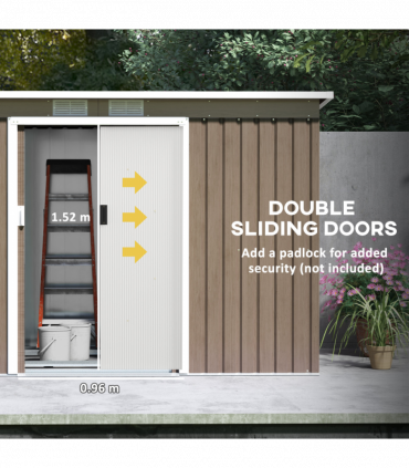 Outsunny 9 x 4FT Metal Garden Storage Shed w/ 2 Door, Light Grey Wood Grain