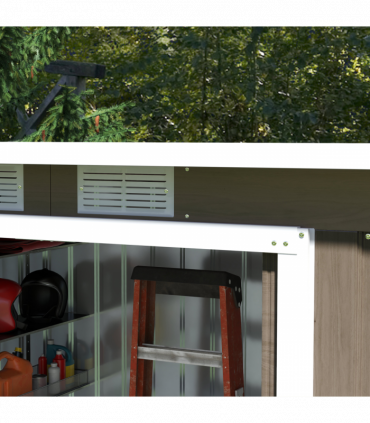 Outsunny 9 x 4FT Metal Garden Storage Shed w/ 2 Door, Light Grey Wood Grain