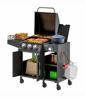 Outsunny 9.5 kW Gas Barbecue with 3+1 Burner, Storage Cabinet and Shelves