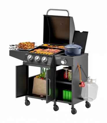 Outsunny 9.5 kW Gas Barbecue with 3+1 Burner, Storage Cabinet and Shelves