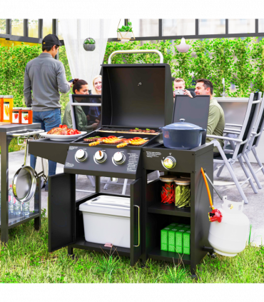 Outsunny 9.5 kW Gas Barbecue with 3+1 Burner, Storage Cabinet and Shelves